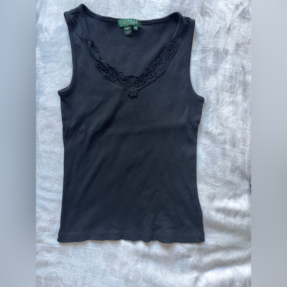 SALE: Ralph Lauren Black Lace Trim Tank Top Size Small